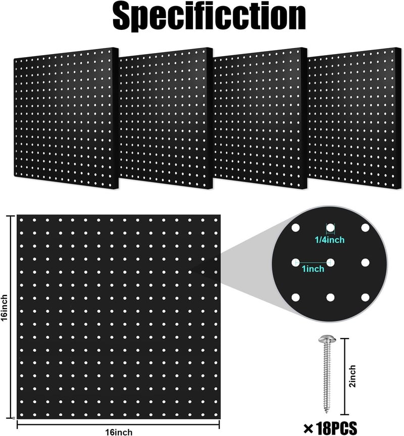 Hogurity Pegboard, 4 PCS 16”×16” Large Heavy Duty Metal Pegboard Panels with Frame Black Peg Board Display Peg Boards for Walls, Display, Garage Tool Storage, Office Organization, Craft Room, Kitchen - Image 2